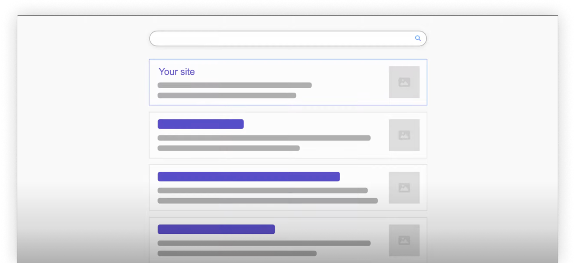 Search engine results page with a website listing highlighted to represent search visibility.