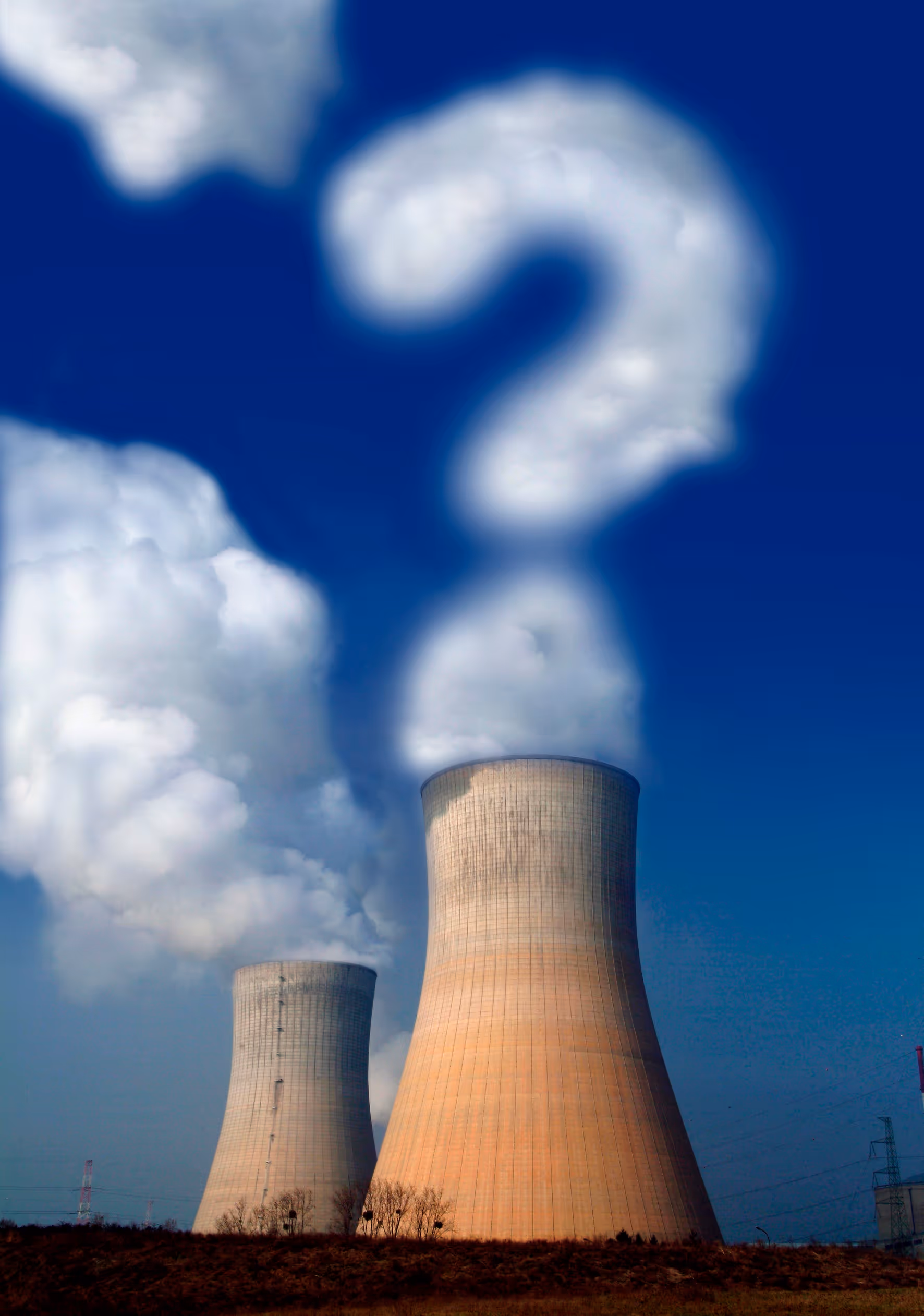 nuclear power plant with question mark cloud