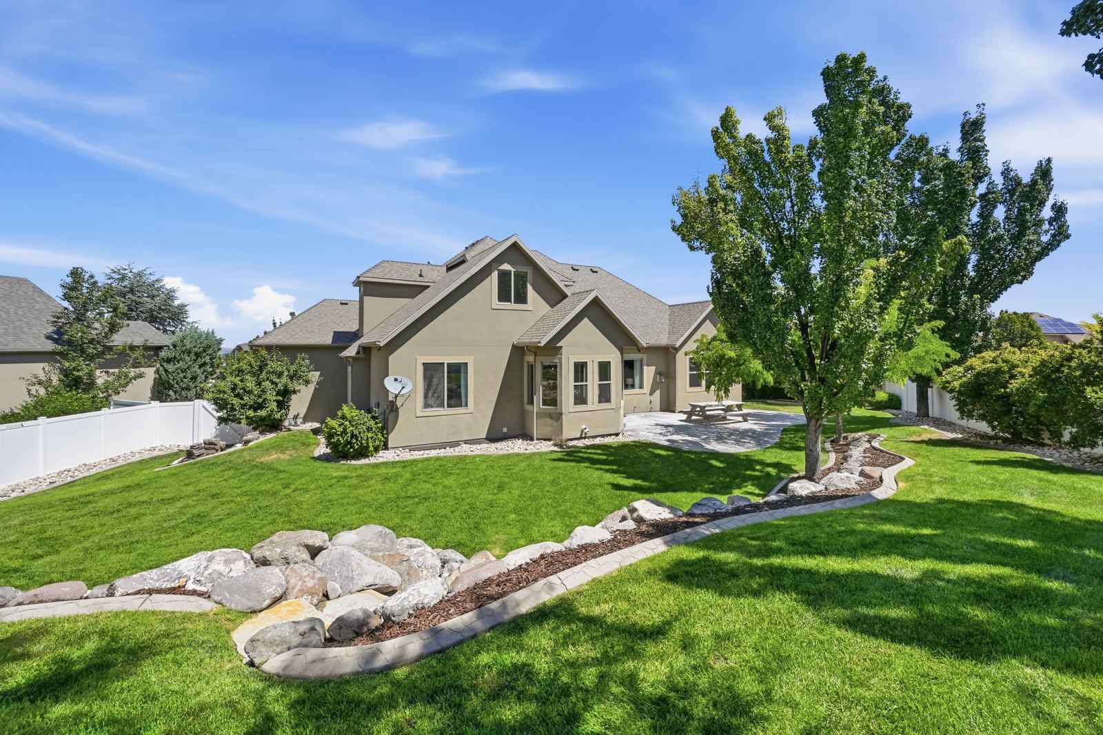Two-story home with a big green backyard
