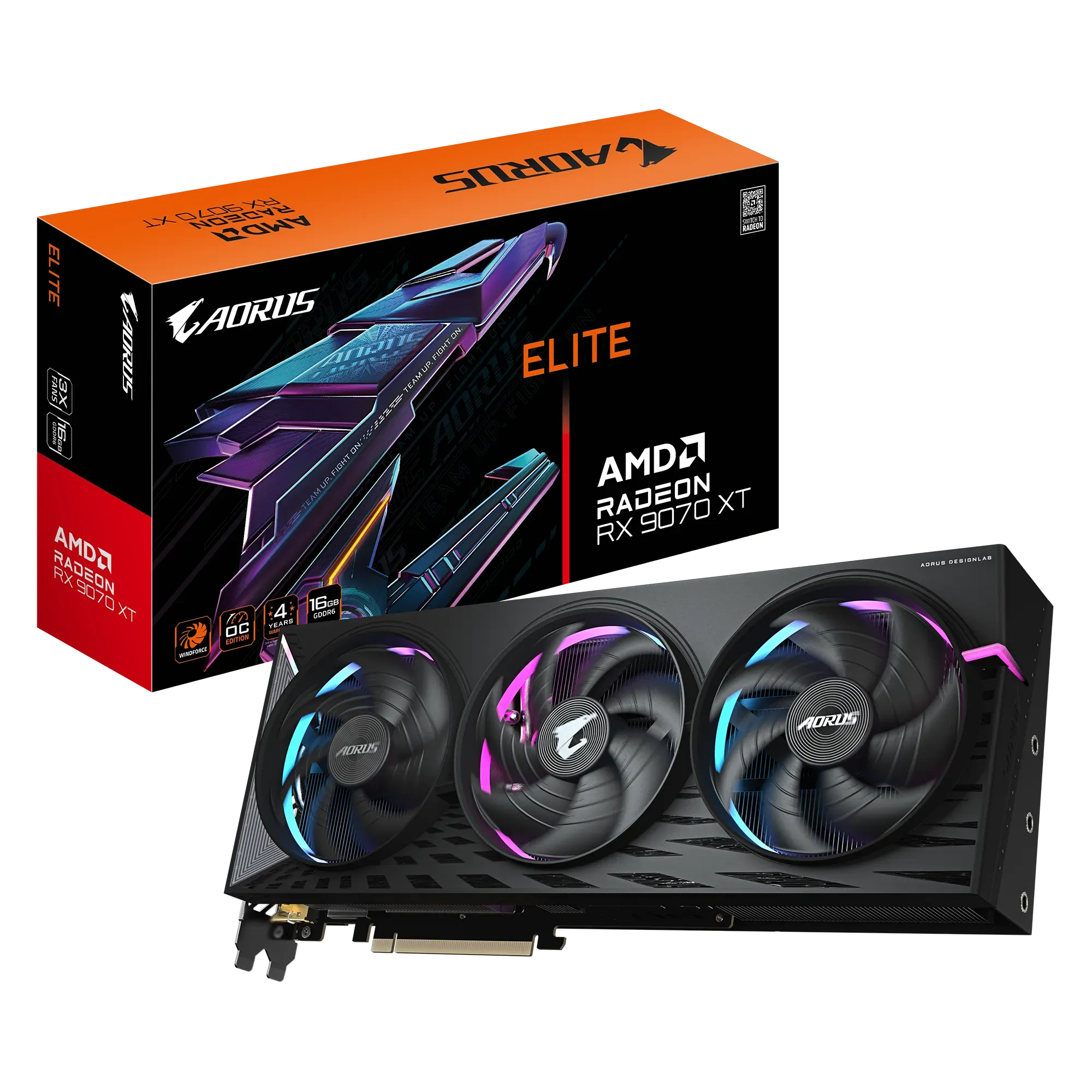 Видео карта Gigabyte RX 9070 XT AORUS Elite OC - GV-R9070XTAORUS E-16GD