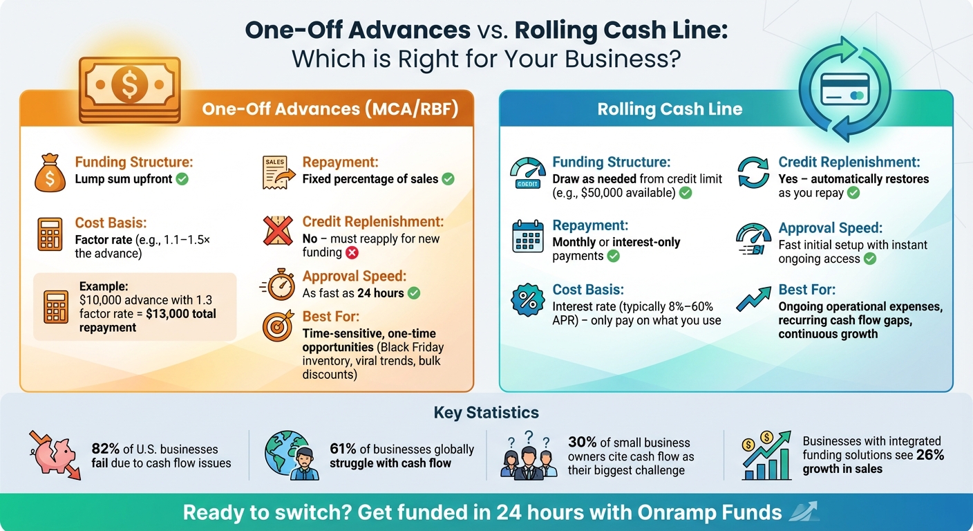 One-Off Advances vs Rolling Cash Line Comparison for eCommerce