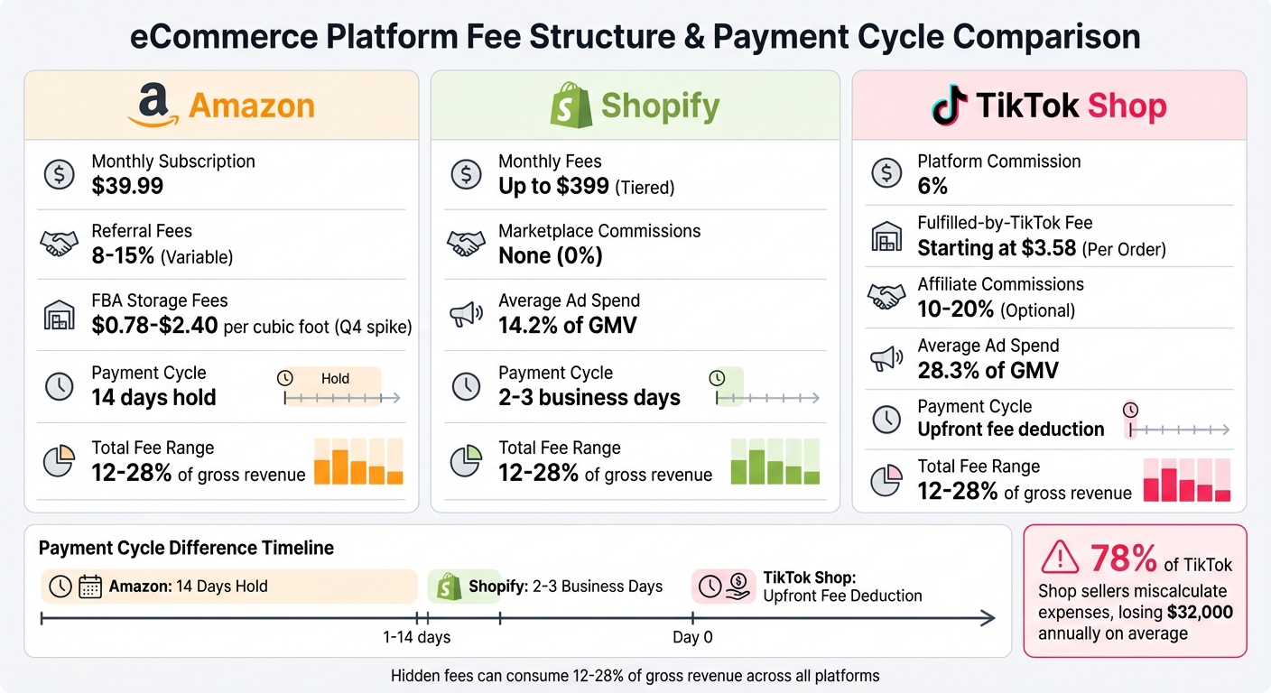 eCommerce Platform Fees and Payment Cycles Comparison: Amazon vs Shopify vs TikTok Shop