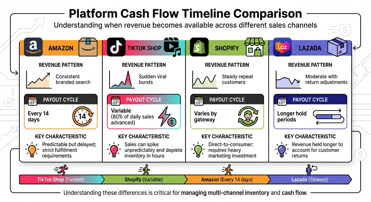 Multi-Channel E-commerce Platform Cash Flow Comparison: Amazon, TikTok Shop, Shopify, and Lazada