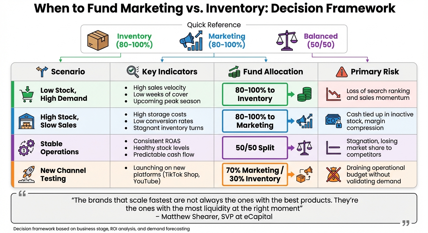 Marketing vs Inventory Funding Decision Matrix for eCommerce