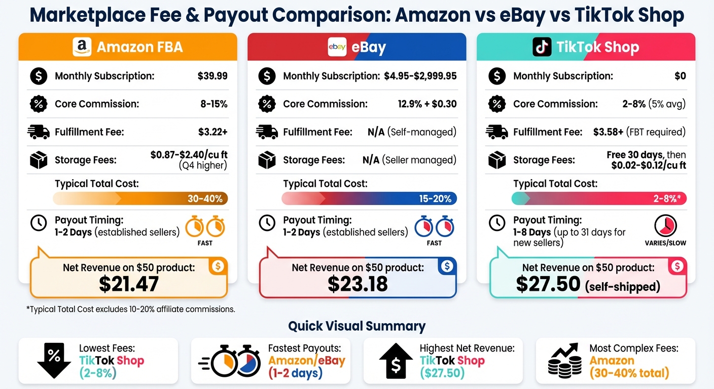 Amazon vs eBay vs TikTok Shop: Fee Structures and Payout Comparison for Sellers