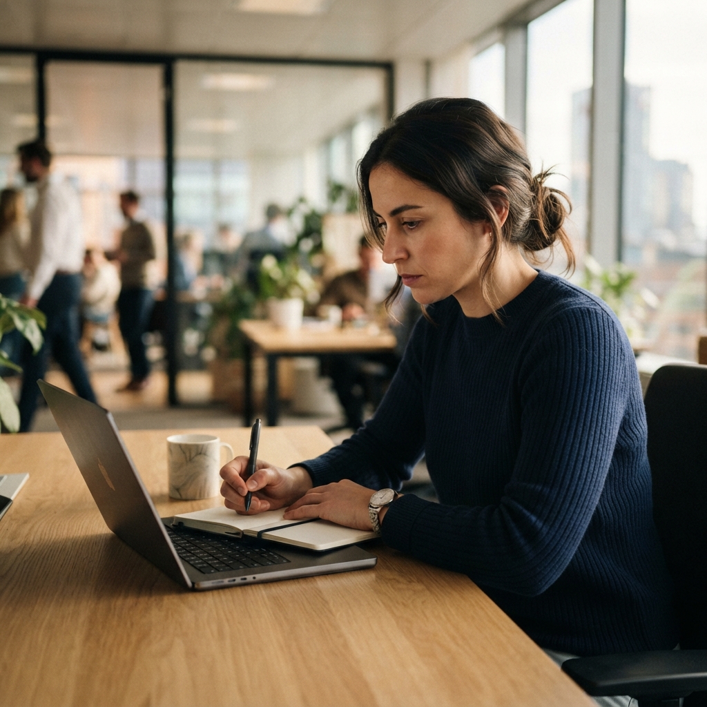 Logistics manager calmly working at a desk