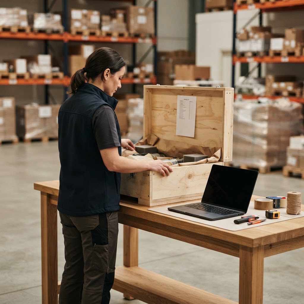 Logistics coordinator at warehouse packing station