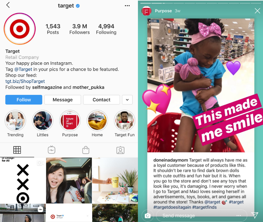 El Instagram de Target y las historias utilizando contenido generado por el usuario