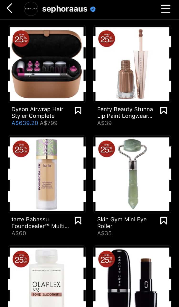 Tienda de Instagram de Sephora