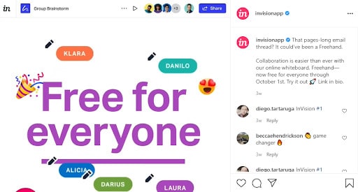 Instagram de Invisionapp
