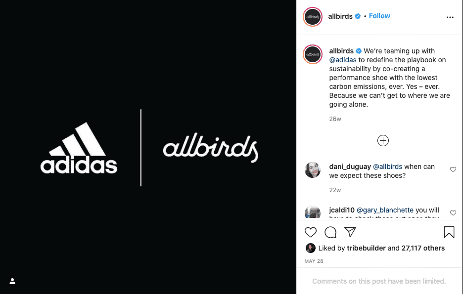 Ejemplo de dos marcas colaborando en Instagram.