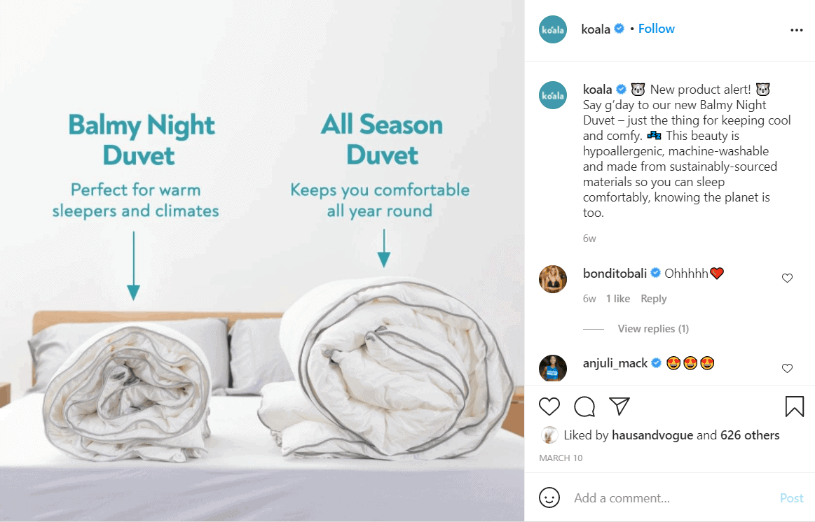 Camas de Koala usando texto complementario e imágenes