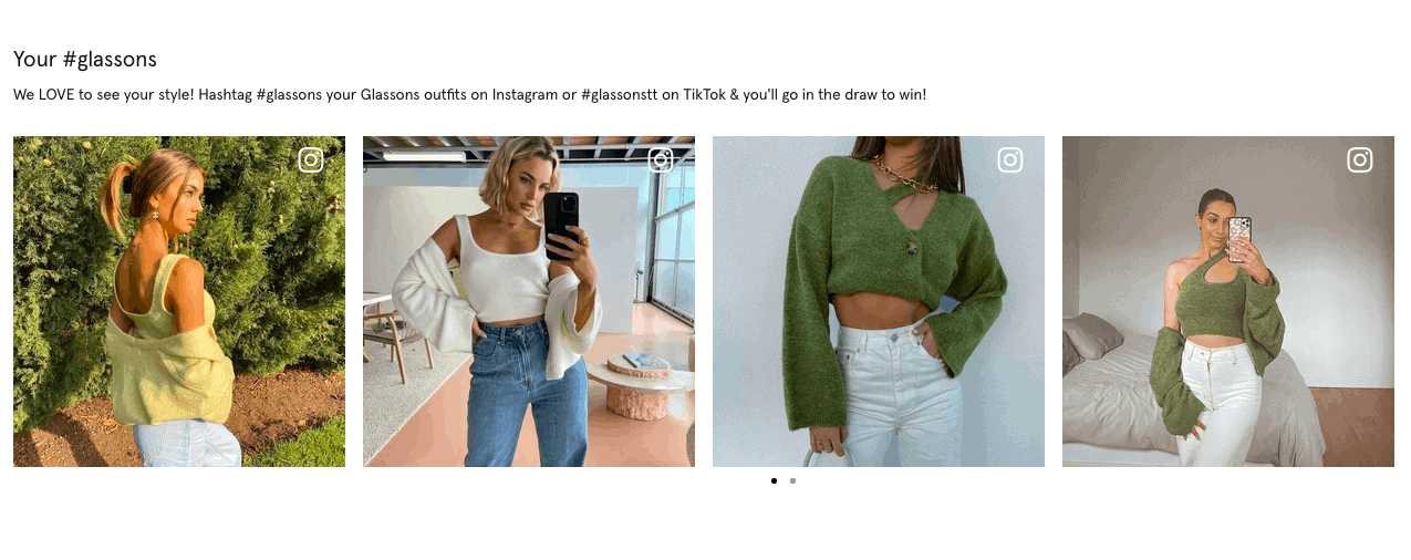 Cuatro publicaciones de UGC de mujeres mostrando sus atuendos de Glassons