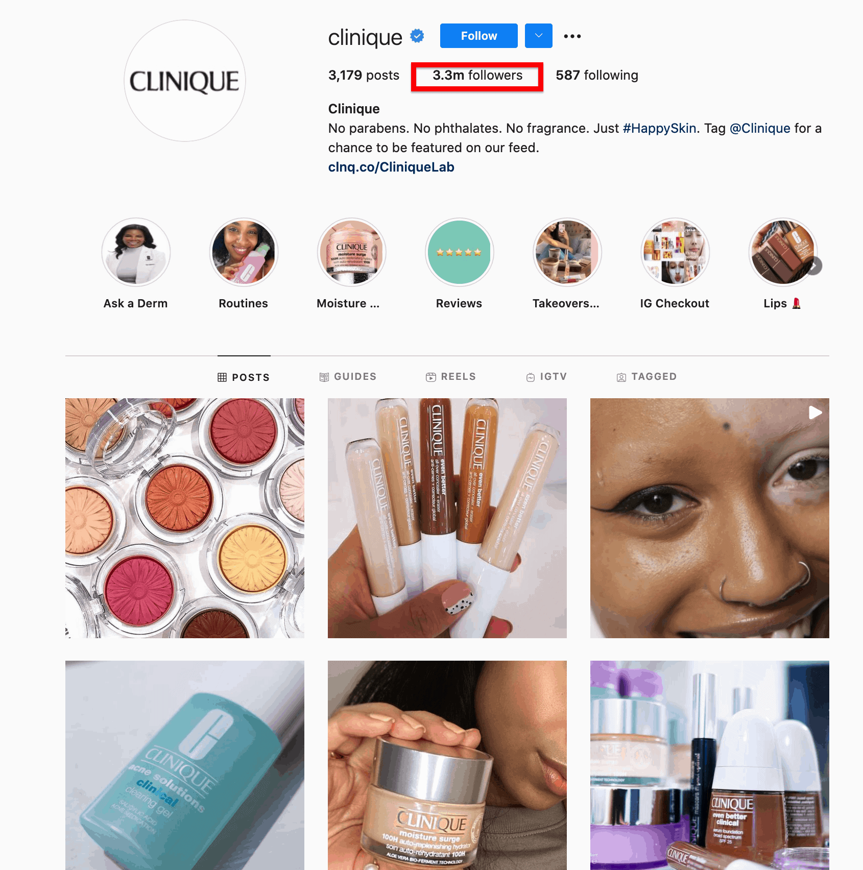 Perfil de Instagram de Clinique