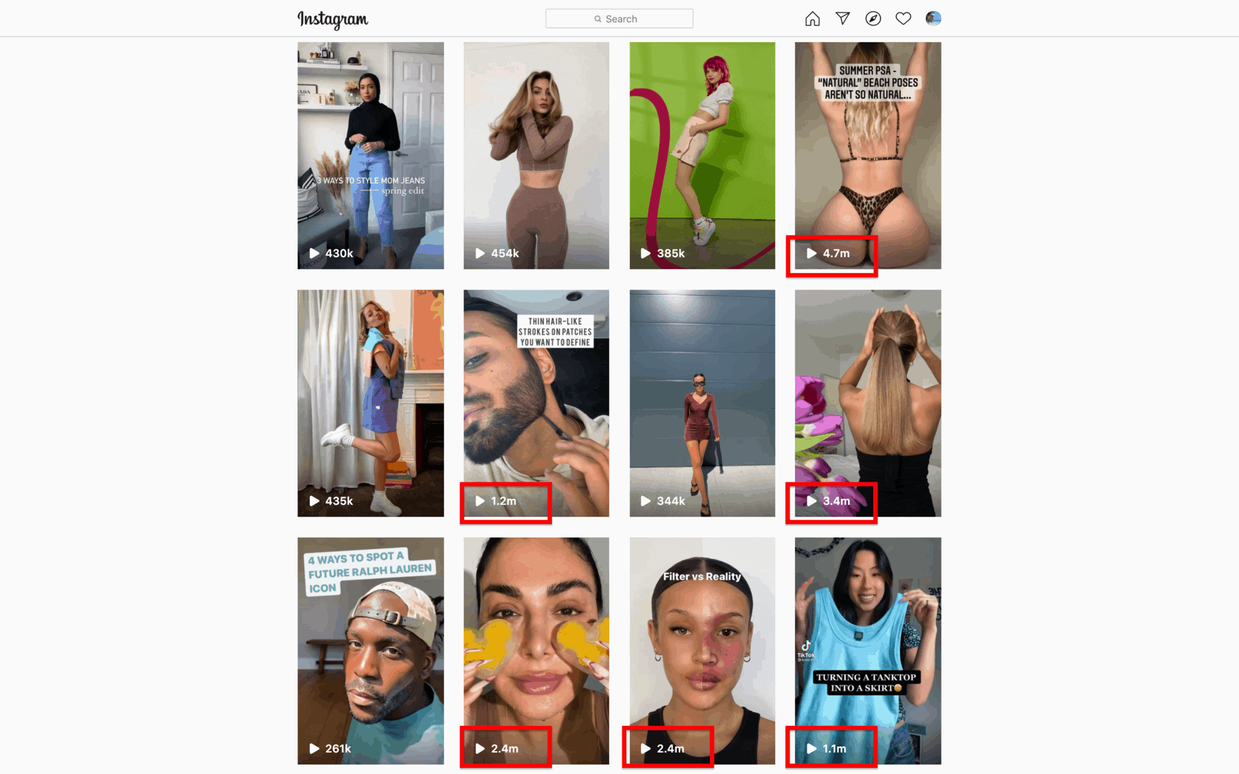 Serie de Reels de Instagram de ASOS con miles de visualizaciones.
