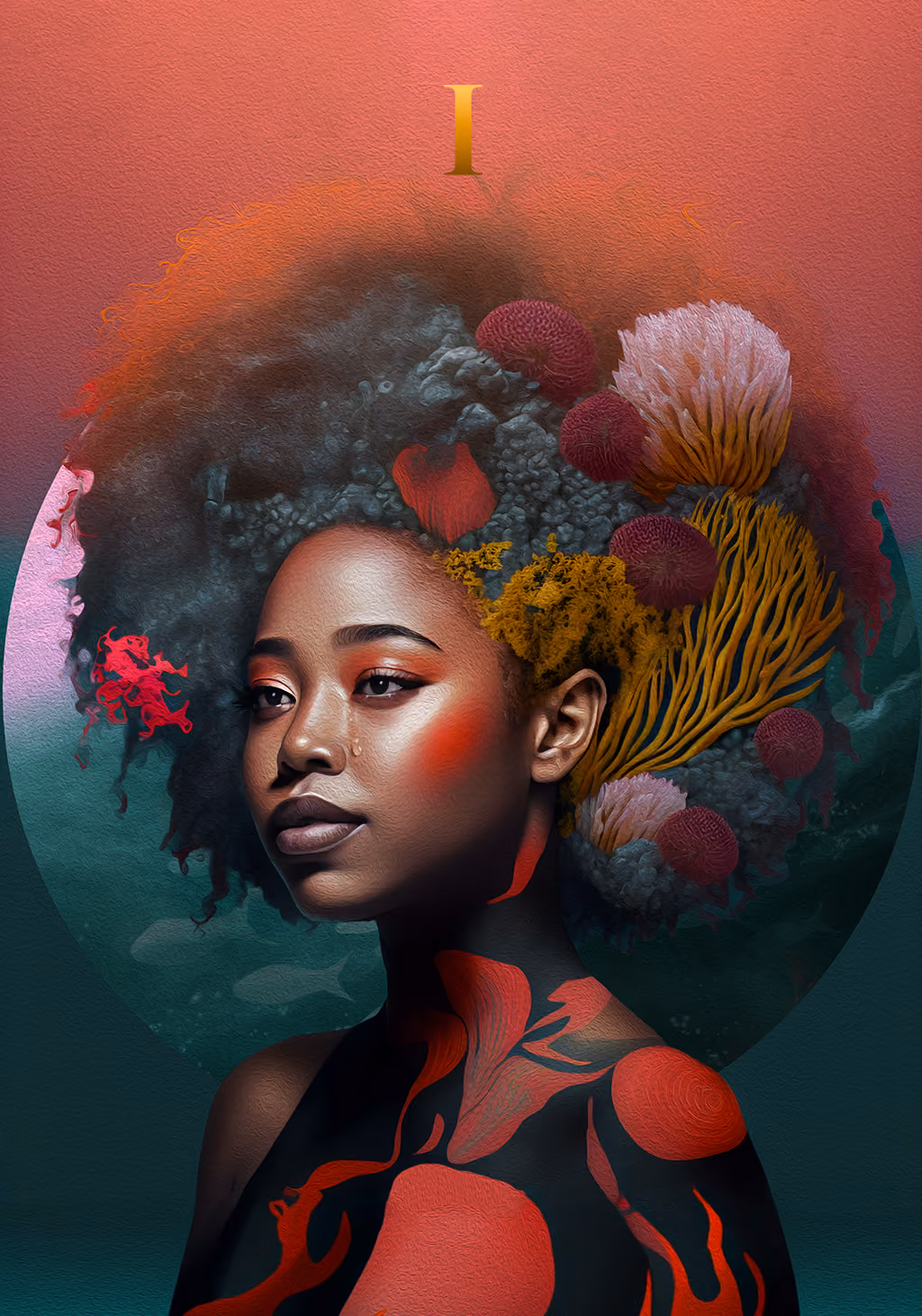 Unum illustration of a woman with flowers and foliage woven into her hair.