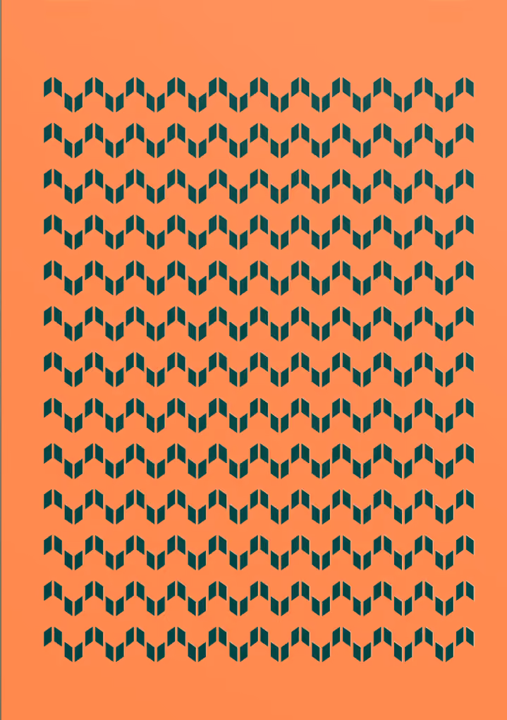 Repeating green and coral patterned card design.