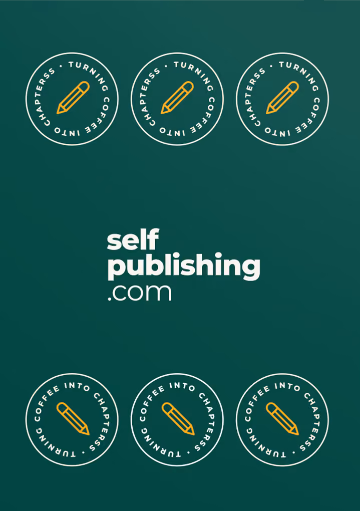 Selfpublishing.com green brand card with circular writing motifs.