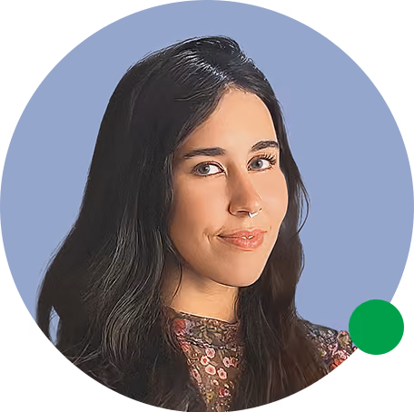 Illustrated portrait of Renata Boury on a lavender background.