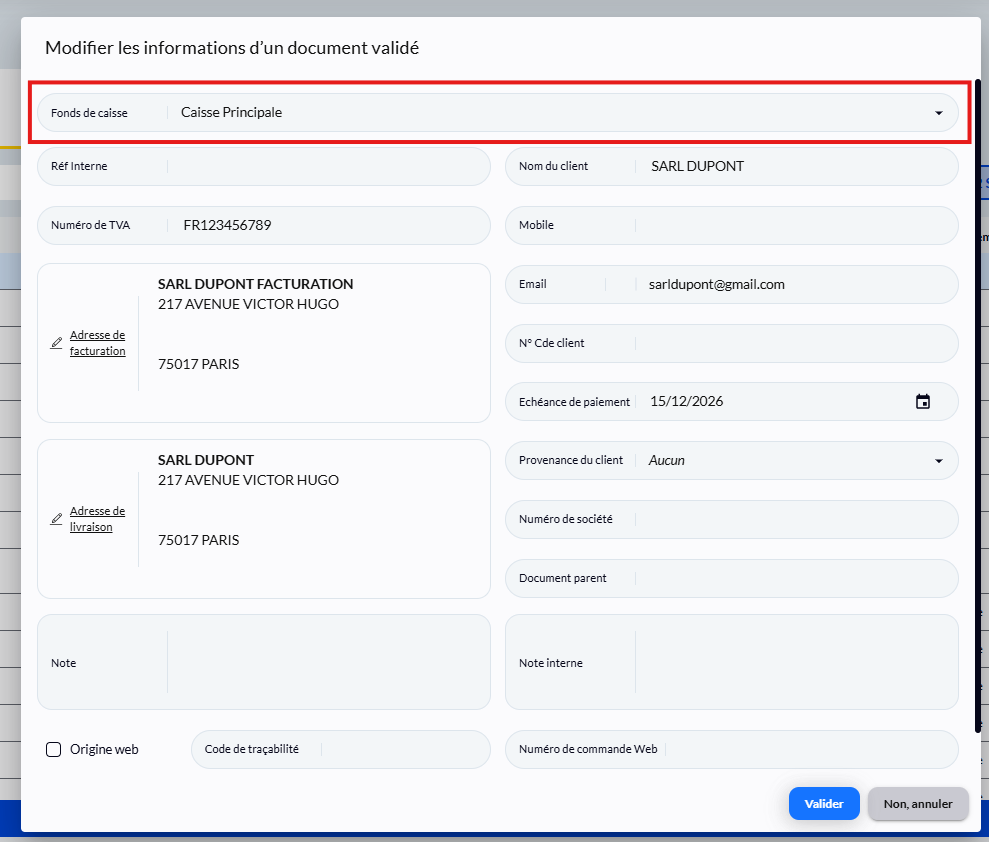 Validation des informations