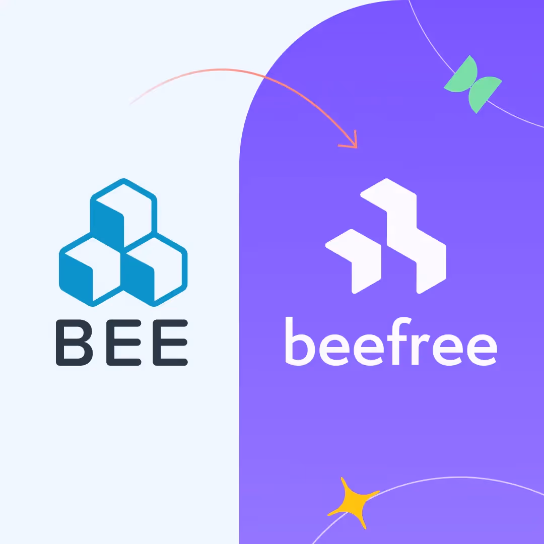 Logo transformation from BEE to Beefree, showcasing brand evolution with updated modern design and refreshed visual identity.