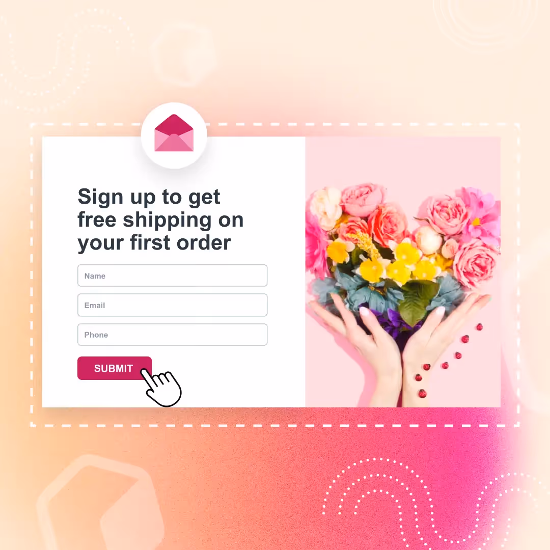 Illustration of email signup form elements with text input and subscribe button.