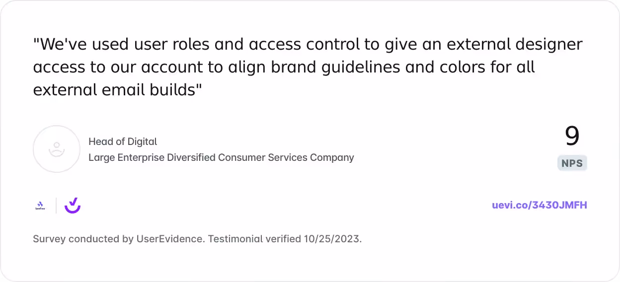 User roles in Beefree enable external designer access while maintaining brand consistency.