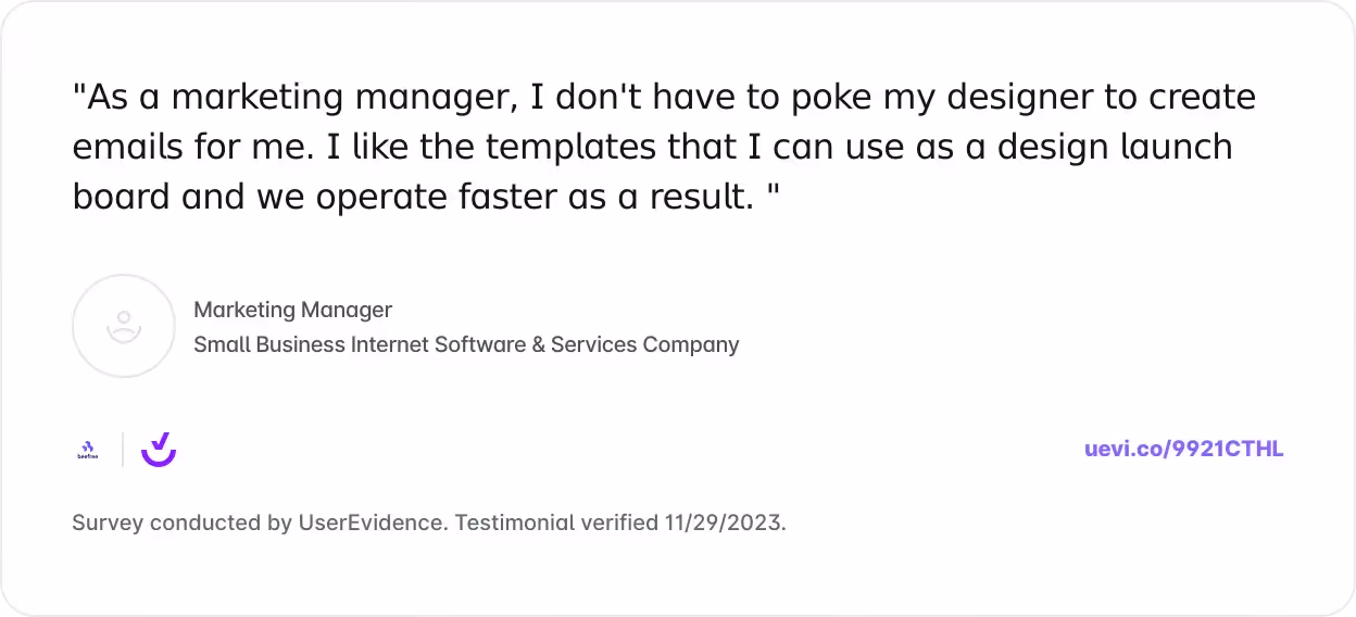 Marketing manager uses Beefree templates to speed up email creation without designer help.