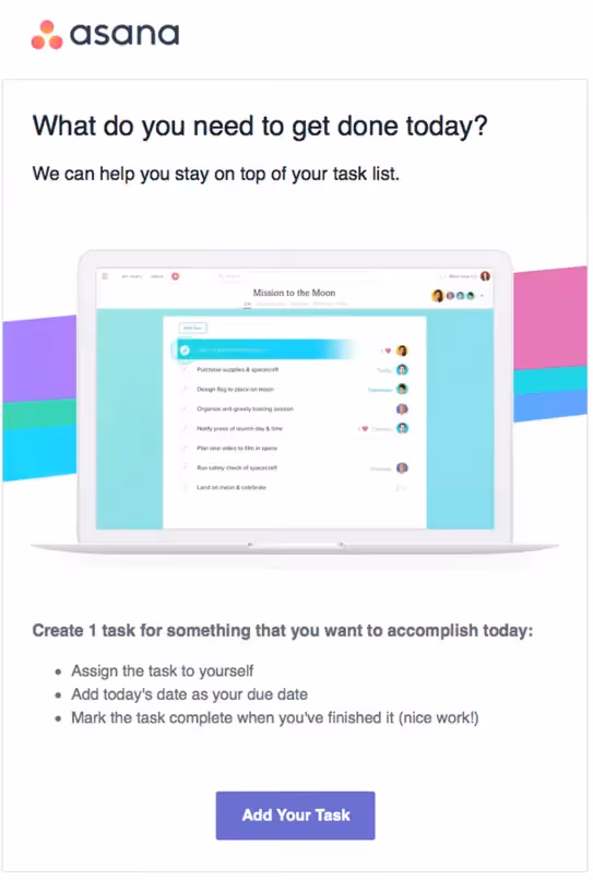Asana Saas welcome email example 