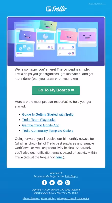Trello email saas welcome template
