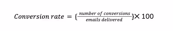 Conversion rate formula: (number of conversions ÷ emails delivered) × 100 to calculate conversion percentage.