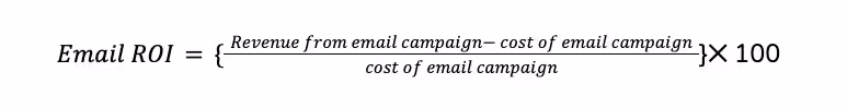 Email ROI formula: ((Revenue from campaign − Cost of campaign) ÷ Cost of campaign) × 100 to calculate return on investment.