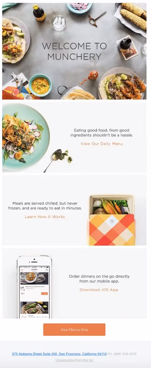 Welcome message from Munchery