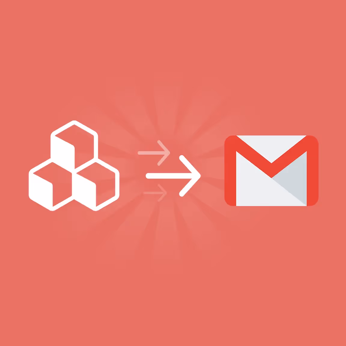 Illustration of BEE logo with arrow pointing to Gmail icon, symbolizing tutorial on connecting BEE editor with Gmail.