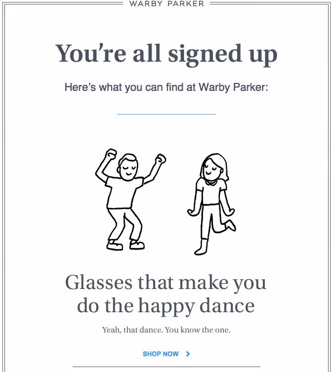 Warby parker welcome email examples