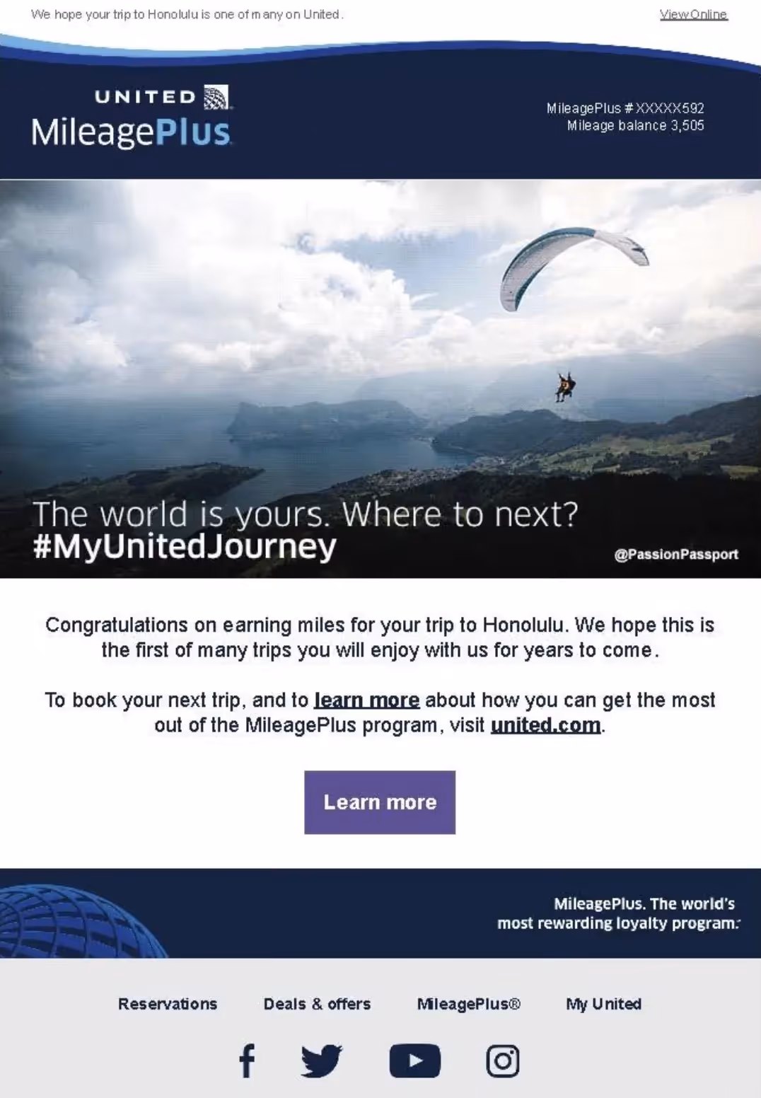 United Airlines using personalization in email