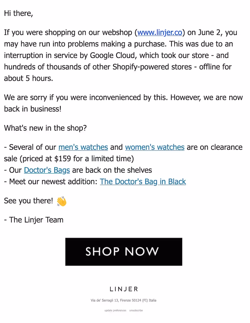 plain text apology email