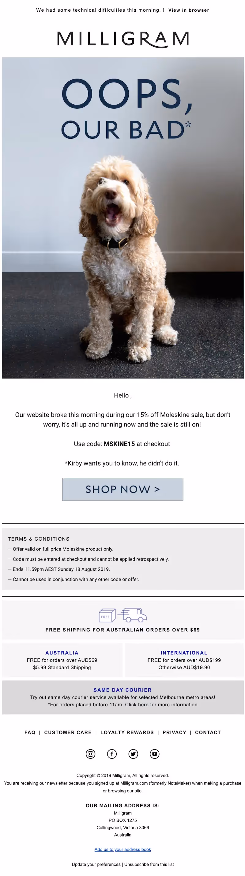 late delivery email example