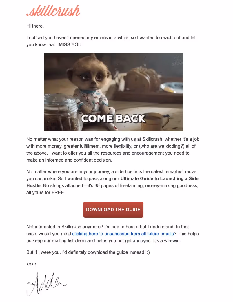 skillcrush re-engagement email marketing