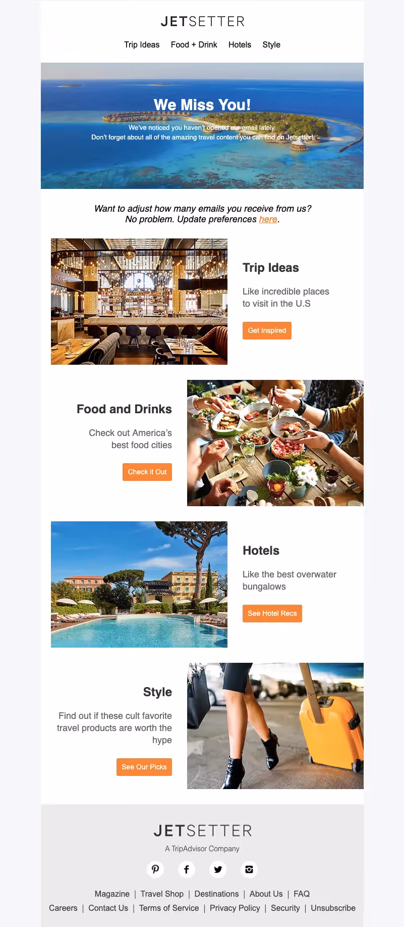 jetsetter sample email to win back old customers
