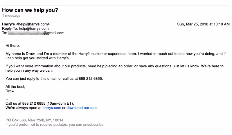 harry's welcome email series marketing