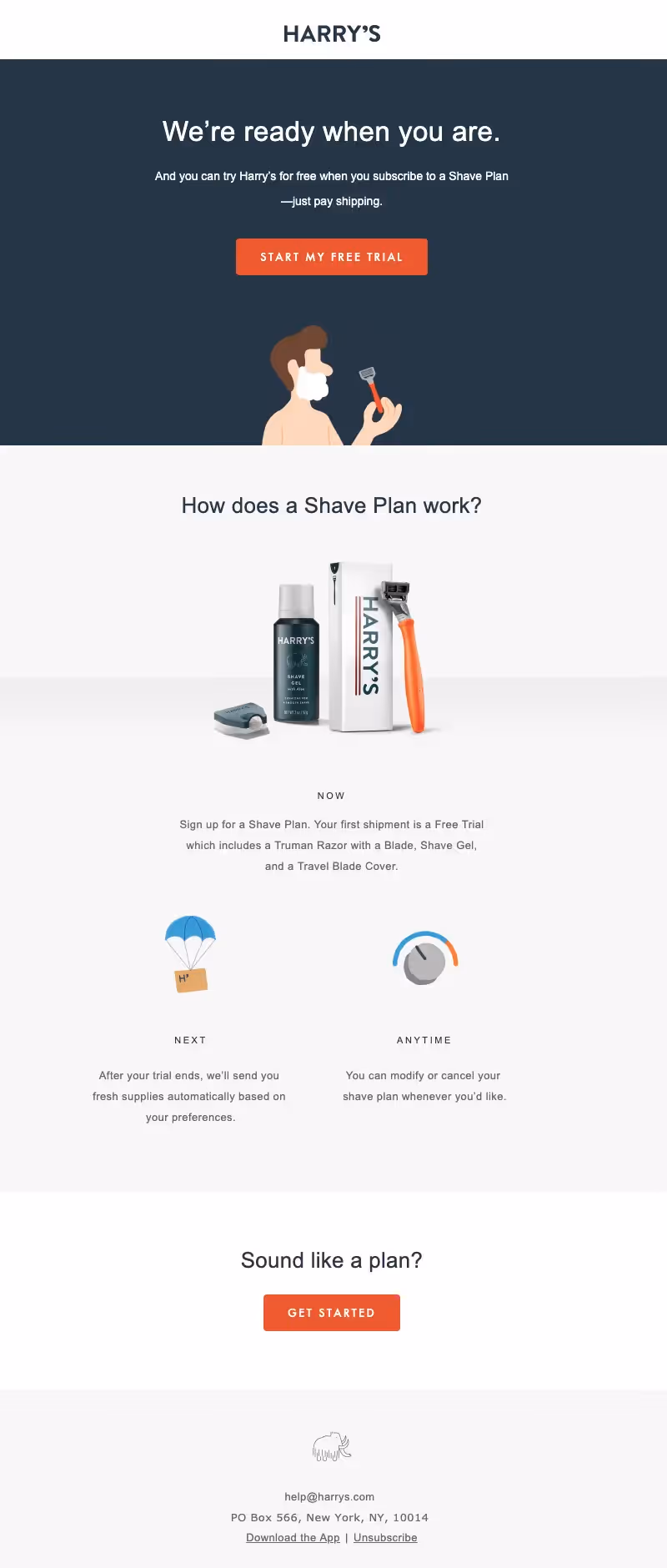 harry's welcome email series template