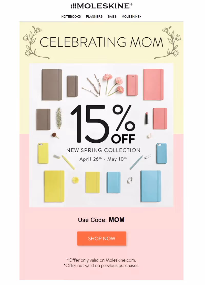 Moleskine Mother's Day emails