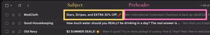 optimized subject line and preheader