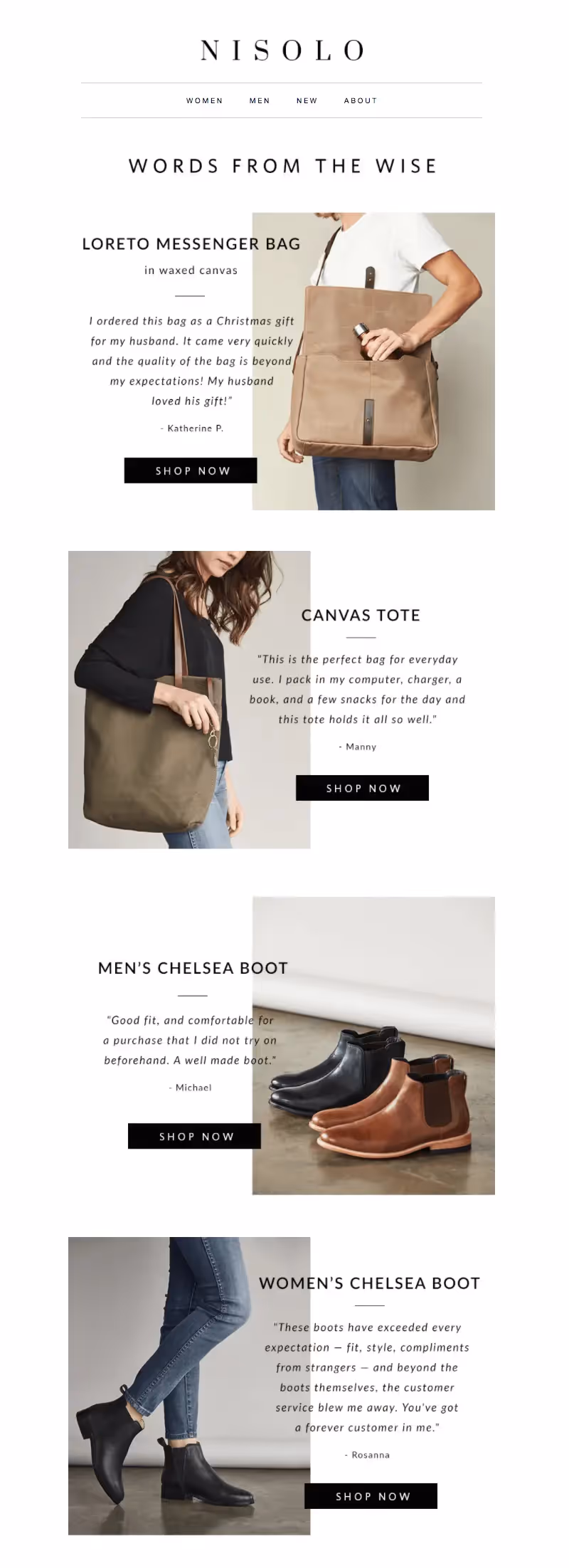 Nisolo - user-generated content in email