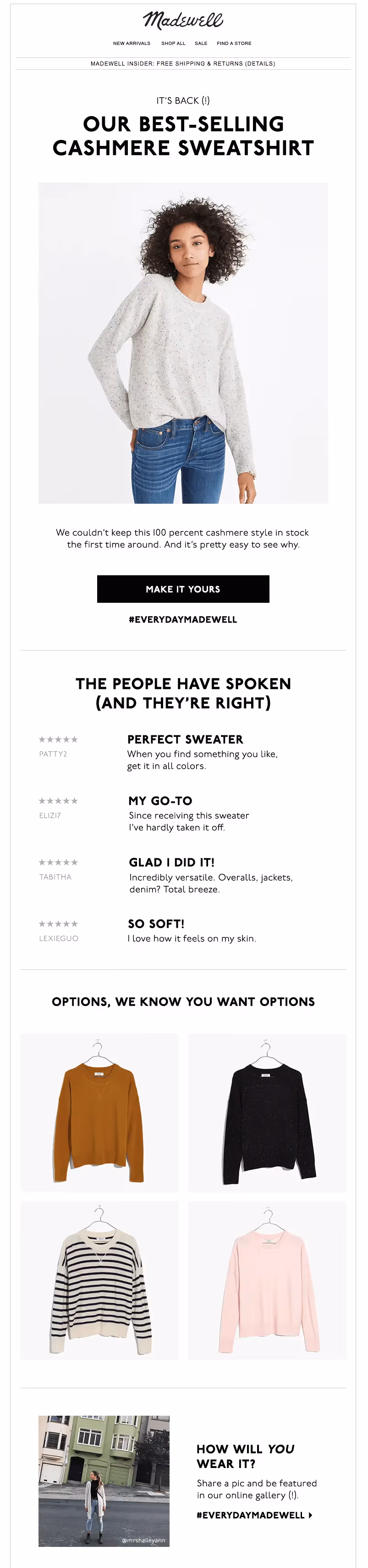 Madewell - user-generated content in email