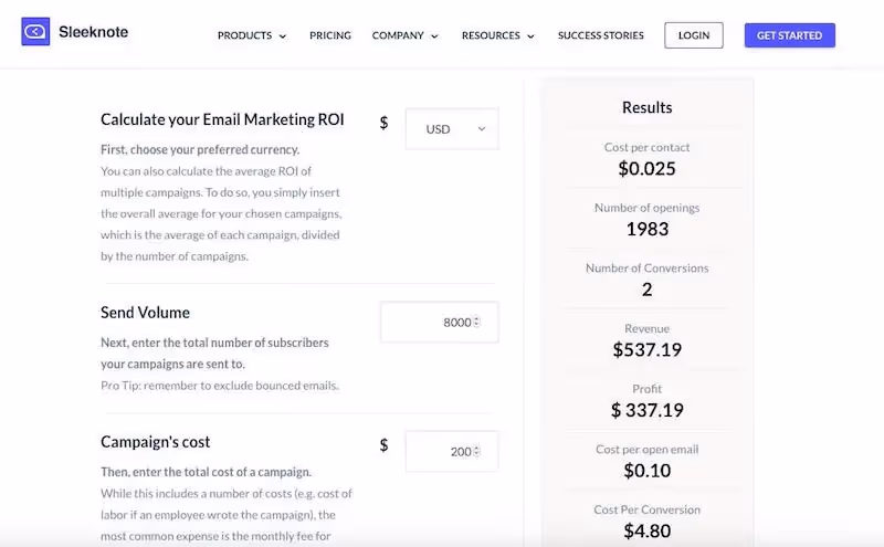 email ROI calculator