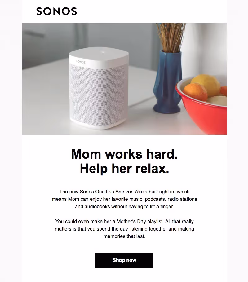 sonos Mother's Day emails