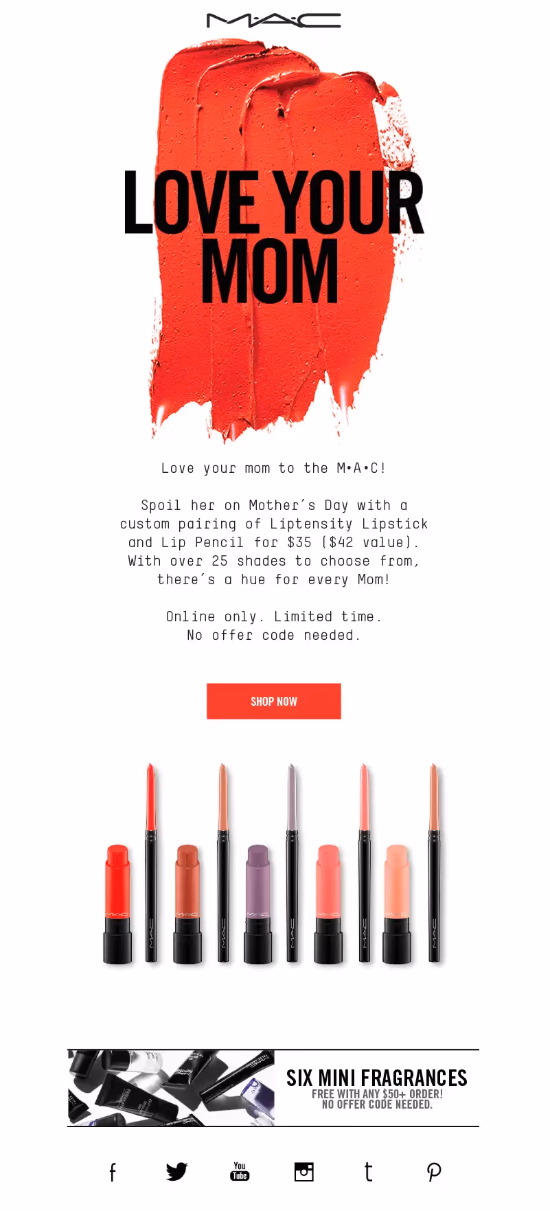 MAC Cosmetics Mother's Day emails