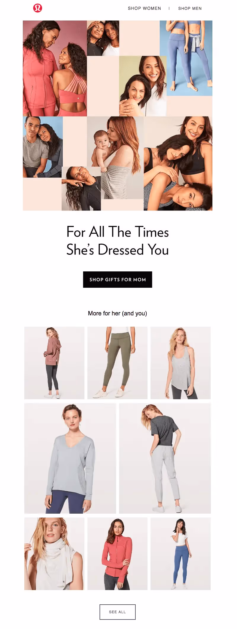 lululemon Mother's Day emails